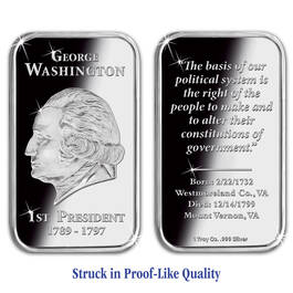 george washington one ounce silver presidential ingot PSN c Ingot